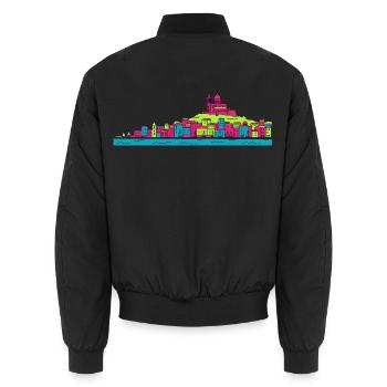 Marseille City Skyline Basilika Moderne Linienkunst - Unisex Bomberjacke - Schwarz - Hinten - AI Model Male 185 light (185cm)