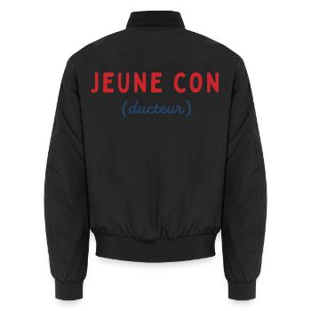 Jeune Conducteur Cadeau Humour Personnalisé - Bomber unisexe - noir - Dos - AI Model Male 185 light (185cm)
