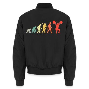 Retro Fitness Gewichtheben Evolution Kraftsportler - Unisex Bomberjacke - Schwarz - Hinten - AI Model Male 185 light (185cm)