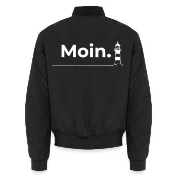 Moin Leuchtturm – Minimalistisches Nordsee Design - Unisex Bomberjacke - Schwarz - Hinten - AI Model Male 185 light (185cm)
