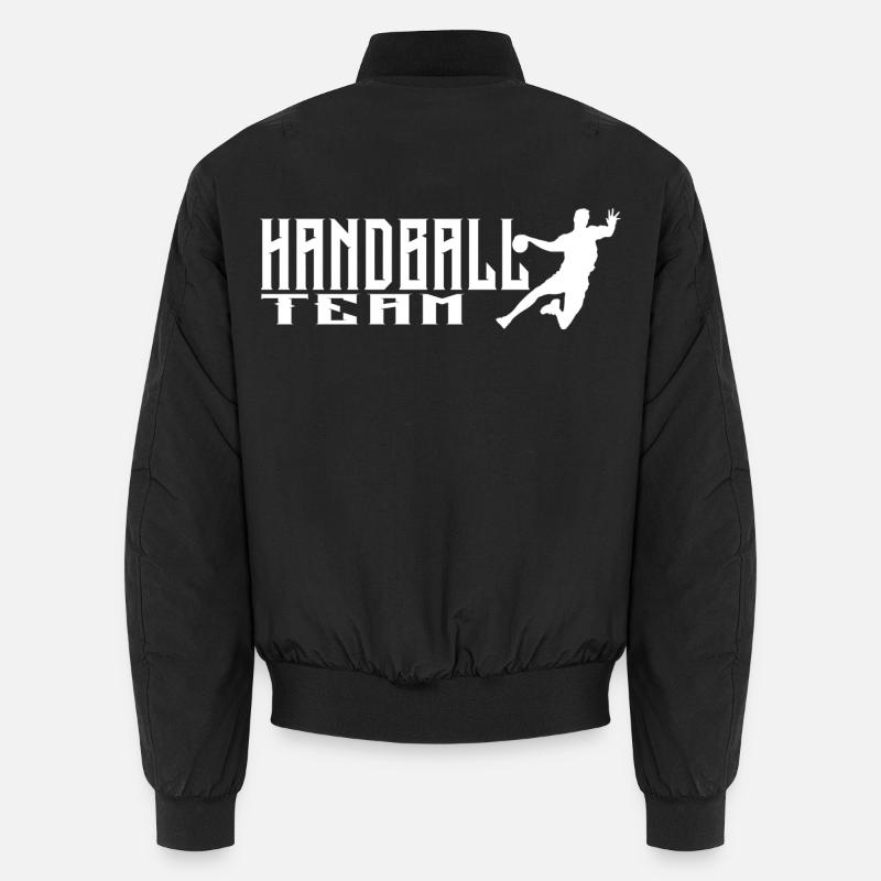 Handballteam Logo mit dynamischem Spielerdesign Unisex Bomberjacke