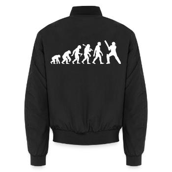 Cricket Evolution – Batter – Ich Liebe Cricket - Unisex Bomberjacke - Schwarz - Hinten - AI Model Male 185 light (185cm)