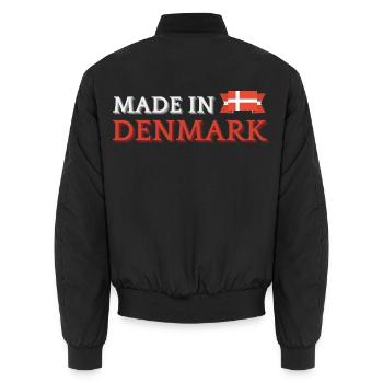Hergestellt in Dänemark, dänischer Stolz - Unisex Bomberjacke - Schwarz - Hinten - AI Model Male 185 light (185cm)