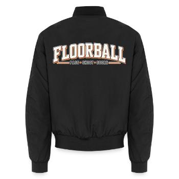 Floorball Kraft: Pass Schuss Treffer - Unisex Bomberjacke - Schwarz - Hinten - AI Model Male 185 light (185cm)
