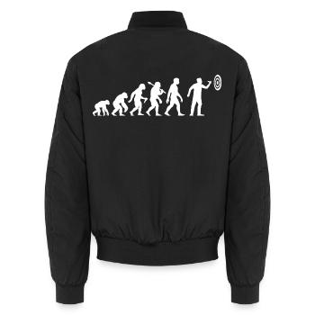 Darts Evolution Dartspieler mit Dart Zielscheibe - Unisex Bomberjacke - Schwarz - Hinten - AI Model Male 185 light (185cm)