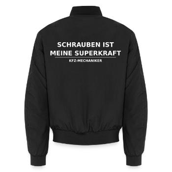 KFZ-Mechaniker – Schrauben ist meine Superkraft - Unisex Bomberjacke - Schwarz - Hinten - AI Model Male 185 light (185cm)