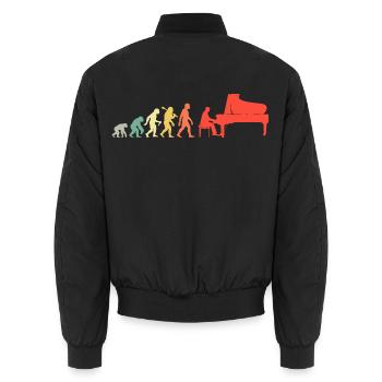 Retro Klavierspieler Evolution Pianist mit Piano - Unisex Bomberjacke - Schwarz - Hinten - AI Model Male 185 light (185cm)