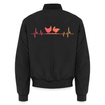 Hennen-Sonnenuntergangs-Herzschlag-Hennen - Unisex Bomberjacke - Schwarz - Hinten - AI Model Male 185 light (185cm)