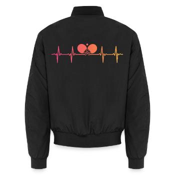 Tischtennistisch mit Sonnenuntergang Herzschlag - Unisex Bomberjacke - Schwarz - Hinten - AI Model Male 185 light (185cm)