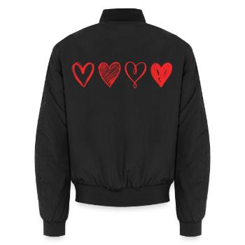 Skizzierte Rote Herzen – Minimalistisches Design - Unisex Bomberjacke - Schwarz - Hinten - AI Model Male 185 light (185cm)