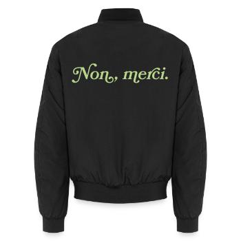 Non, merci – Charming rebuff - Unisex Bomber Jacket - black - Back - AI Model Male 185 light (185cm)