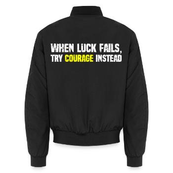 Mut über Glück Typografie - Unisex Bomberjacke - Schwarz - Hinten - AI Model Male 185 light (185cm)