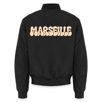 Marseille Mittelmeer-Typo-Blase - Unisex Bomberjacke - Schwarz - Hinten - AI Model Male 185 light (185cm)