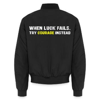 Mut über Glück Typografie - Unisex Bomberjacke - Schwarz - Hinten - AI Model Male 185 light (185cm)
