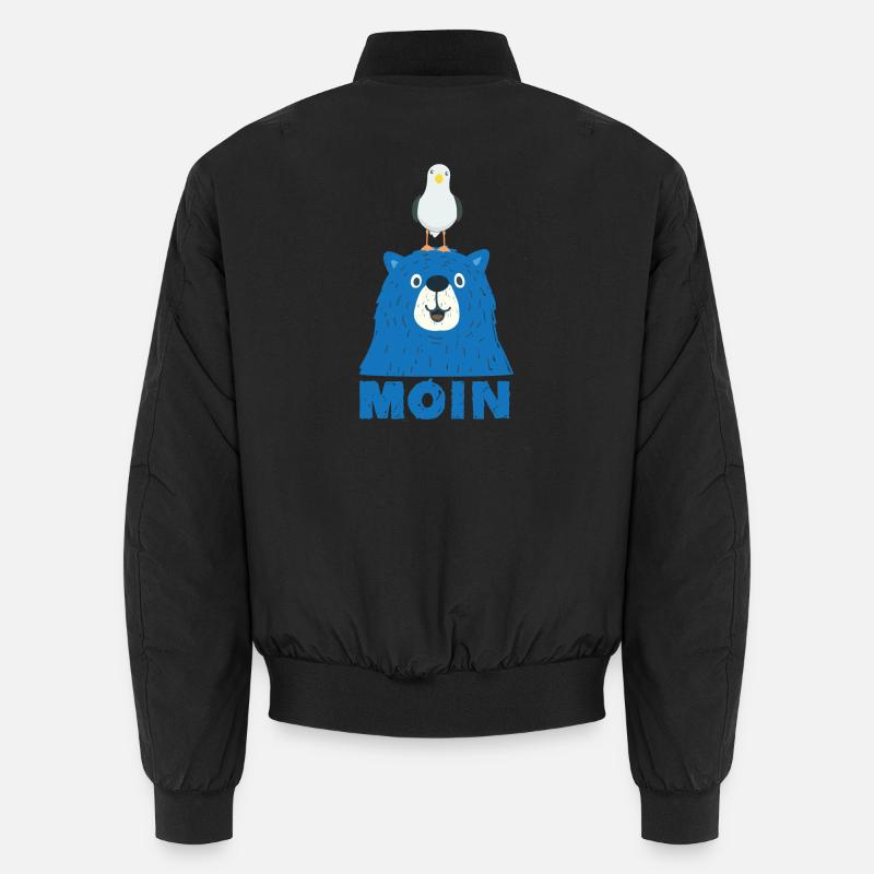 Blauer Bär mit Möwe Kopf Moin Hamburger Dialekt  Unisex Bomberjacke
