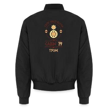 Cabin #19 in Camp Half Blood, Child of Tyche - Unisex Bomber Jacket - black - Back - AI Model Male 185 light (185cm)