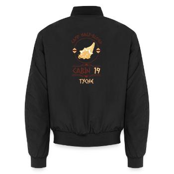 Cabin #19 in Camp Half Blood, Child of Tyche - Unisex Bomber Jacket - black - Back - AI Model Male 185 light (185cm)