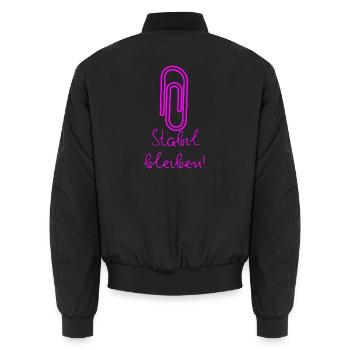 BÜROKLAMMER STABIL BLEIBEN, MARKANTER PROTEST - Unisex Bomberjacke - Schwarz - Hinten - AI Model Male 185 light (185cm)