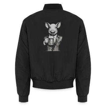 Schwein jubelt im Anzug - Unisex Bomberjacke - Schwarz - Hinten - AI Model Male 185 light (185cm)