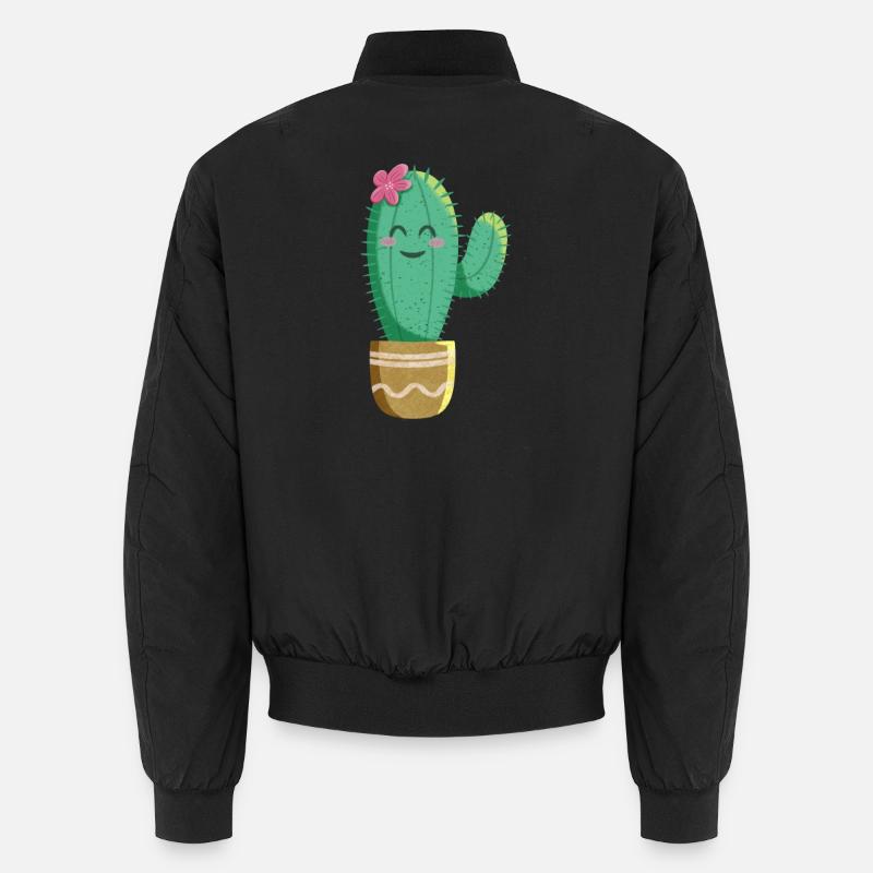 Cute Cactus with Flower - Unisex Bomber Jacket - black