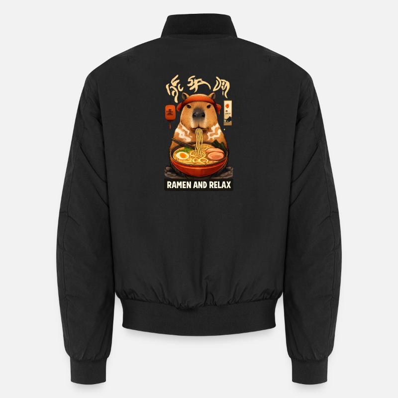Capybara Ramen and Relax - Unisex Bomber Jacket - black