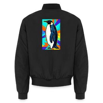 penguin - Unisex Bomber Jacket - black - Back - AI Model Male 185 light (185cm)