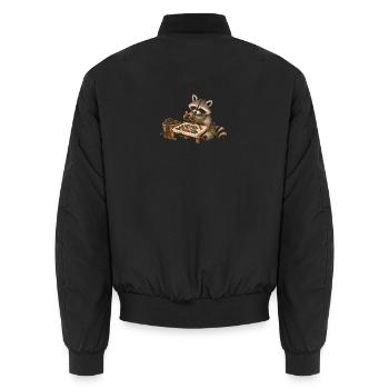 Waschbär zieht Wollschlingen - Unisex Bomberjacke - Schwarz - Hinten - AI Model Male 185 light (185cm)