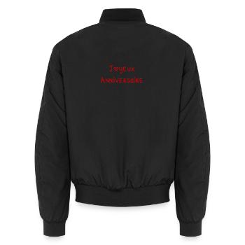 HAPPY BIRTHDAY. HAPPY BIRTHDAY. ANNIVERSARY. - Unisex Bomber Jacket - black - Back - AI Model Male 185 light (185cm)