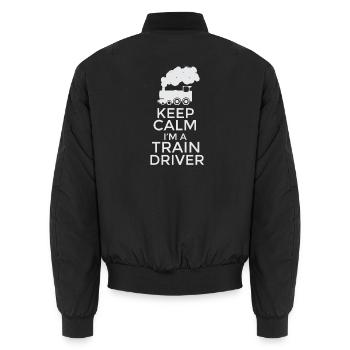 Keep Calm I'm a Train Driver T-Shirt Design - Unisex Bomber Jacket - black - Back - AI Model Male 185 light (185cm)