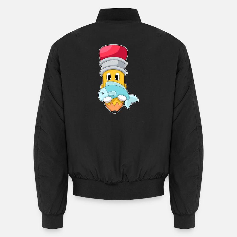 Crayon, Pêcheur, Poisson, Pêche - Bomber unisexe - noir