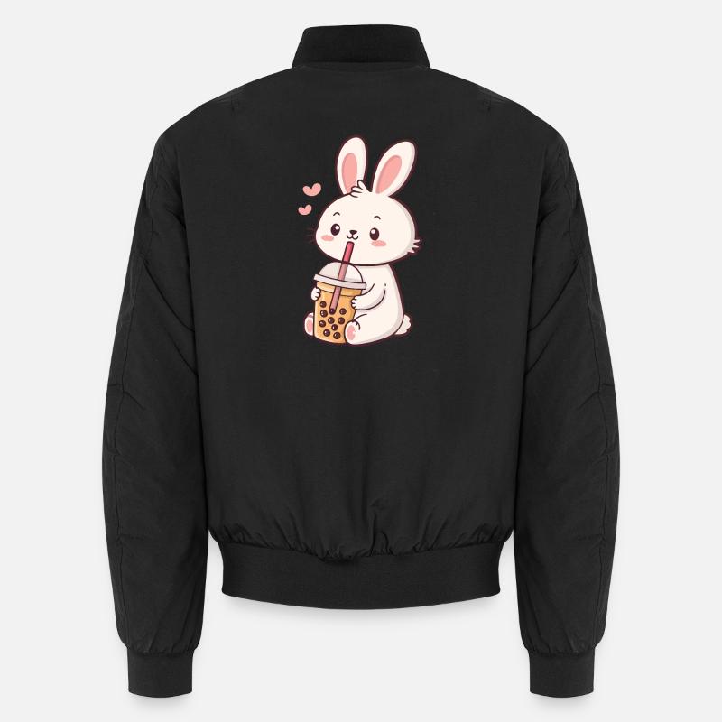 Pastel Bubble Tea Bunny - Unisex Bomber Jacket - black
