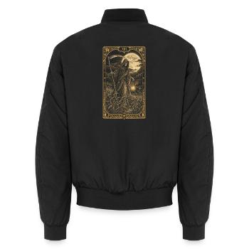 Tarotkarte XIII – Der Sensenmann mit Laterne - Unisex Bomberjacke - Schwarz - Hinten - AI Model Male 185 light (185cm)