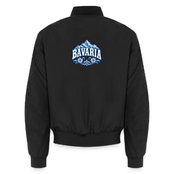 Bavaria – Bayern Berge und Edelweiß - Unisex Bomberjacke - Schwarz - Hinten - AI Model Male 185 light (185cm)