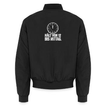 Hält von 12 bis Mittag Handwerker Pfusch Shirt - Unisex Bomberjacke - Schwarz - Hinten - AI Model Male 185 light (185cm)