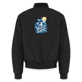 Toward Light – Wellenmotive und Heilandsfigur - Unisex Bomberjacke - Schwarz - Hinten - AI Model Male 185 light (185cm)
