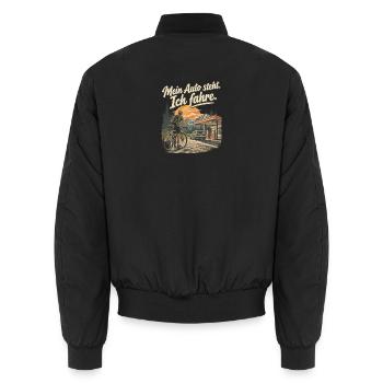 Mein Auto steht, ich fahre – Vintage Roadtrip - Unisex Bomberjacke - Schwarz - Hinten - AI Model Male 185 light (185cm)