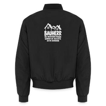 Bauherr und Bauherrin beim Hausbau - Unisex Bomberjacke - Schwarz - Hinten - AI Model Male 185 light (185cm)