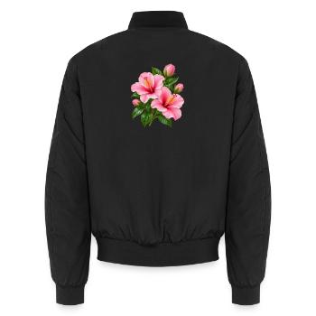 Rosa Hibiskusblüte - Unisex Bomberjacke - Schwarz - Hinten - AI Model Male 185 light (185cm)