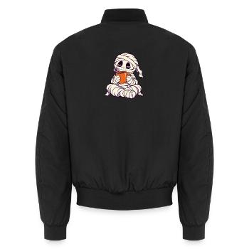 Mumie mit Tee - Unisex Bomberjacke - Schwarz - Hinten - AI Model Male 185 light (185cm)