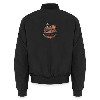 Aquarell Weihnachtszug mit Kranz - Unisex Bomberjacke - Schwarz - Hinten - AI Model Male 185 light (185cm)