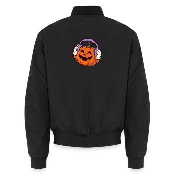 Kopfhörer-Kürbis Halloween-Design - Unisex Bomberjacke - Schwarz - Hinten - AI Model Male 185 light (185cm)
