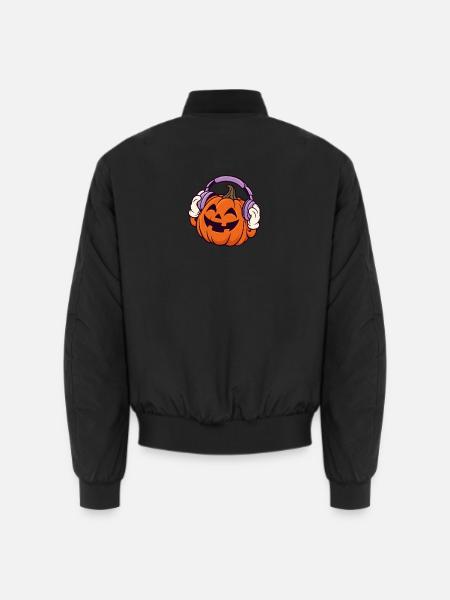 Kopfhörer-Kürbis Halloween-Design - Unisex Bomberjacke - Schwarz