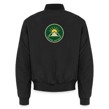 Entdecken Sie das Outdoor-Mountain Sunrise Abzeichen - Unisex Bomberjacke - Schwarz - Hinten - AI Model Male 185 light (185cm)