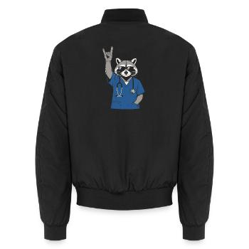 Nurse Rock Raccoon - Humorous Nurse - Unisex Bomber Jacket - black - Back - AI Model Male 185 light (185cm)