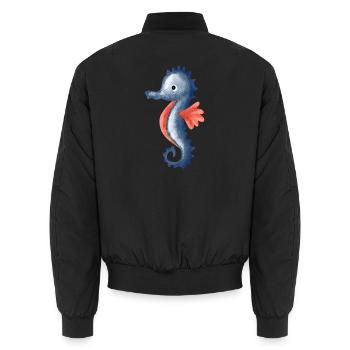 Wasserfarbenes Seepferdchen Cartoon - Unisex Bomberjacke - Schwarz - Hinten - AI Model Male 185 light (185cm)