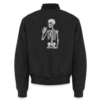 Skelett, das Strohhalm schlürft, Kunst - Unisex Bomberjacke - Schwarz - Hinten - AI Model Male 185 light (185cm)