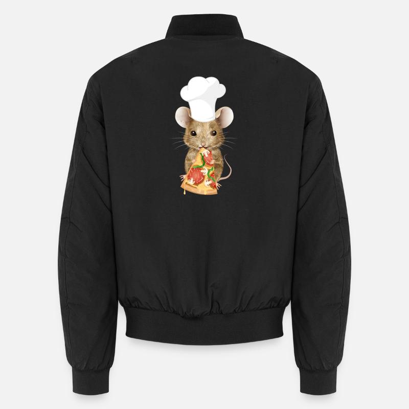 Maus als Pizzabäcker mit einem Stück Pizza Unisex Bomberjacke