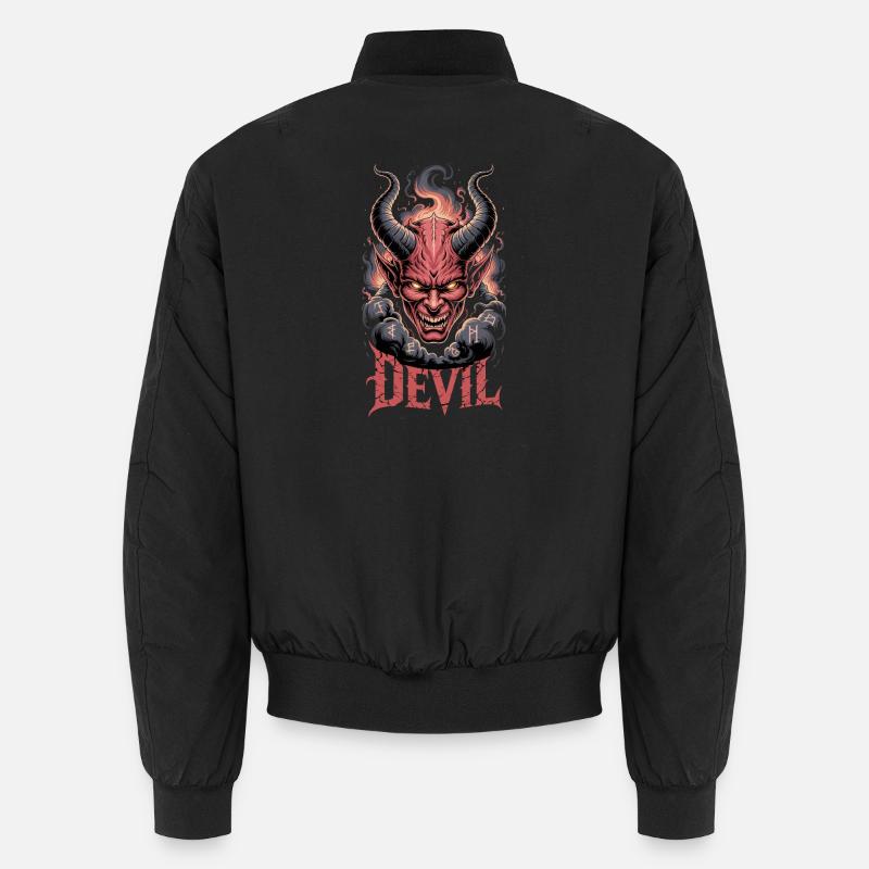 Devil Demonic Head with Horns Flames Runes Unisex Bomber Jacket