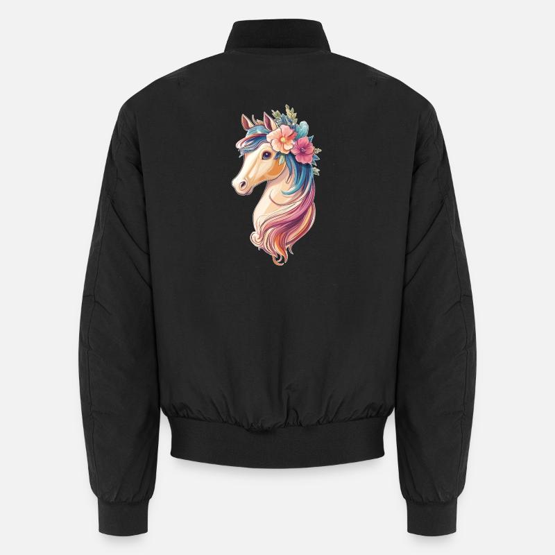Pferd mit Blumen - Unisex Bomberjacke - Schwarz