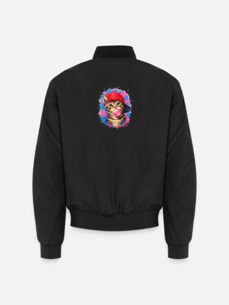Coole Katze mit Cap und Kaugummi - Unisex Bomberjacke - Schwarz